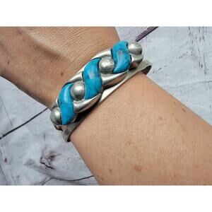 Vintage Faux Turquoise Silver Tone Cuff Bracelet